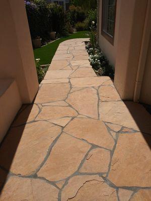 Flagstones on existing concrete at the front porch