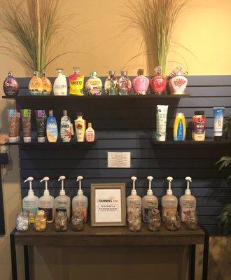 Large lotion selection and popular "Tanning Lotion Bar"