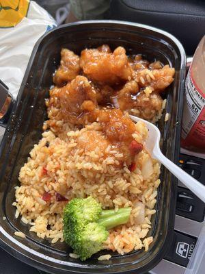 Sesame chicken with pork fried rice.