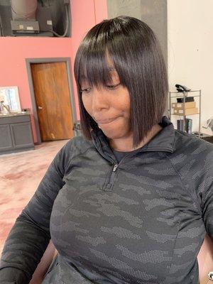 Blunt cut bob with bang