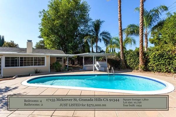 Sold for $572,00.00 ~ 17155 Mckeever St, Granada Hills, CA 91344