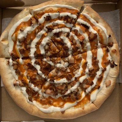 Personal sized buffalo chicken pizza