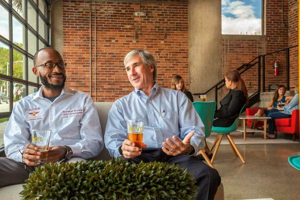 Our clients enjoying a brew in the event space!