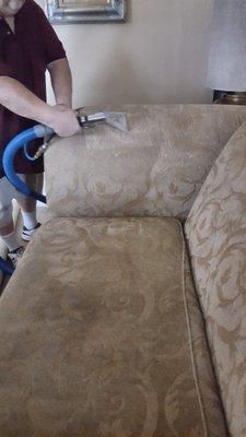 Mark is getting this couch clean!  Good job SteamKleenz!