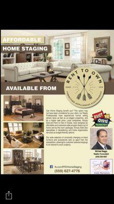 Rent To Own of Visalia has begun a home staging program with extremely affordable single and multi room rates!