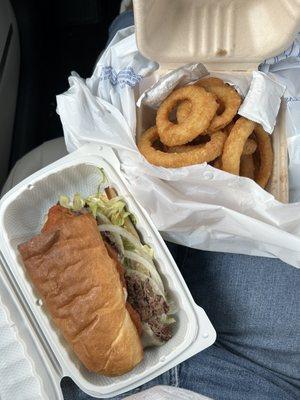 Stinger Sub and Onion Rings