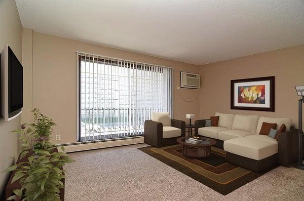 Large living room, with natural light.