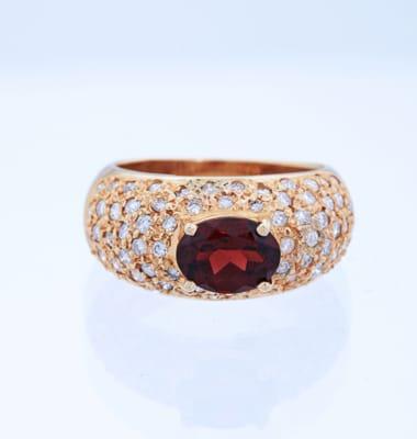 Diamond & Garnet Yellow Gold Ring