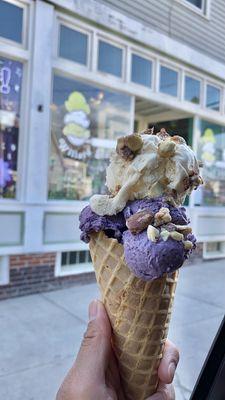 Blueberry (bottom), Salted Caramel (top)