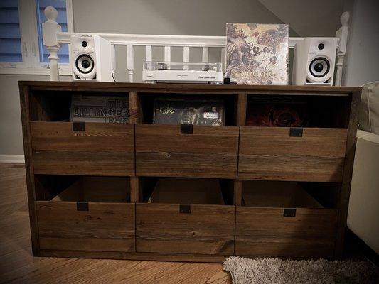 RX Made custom record cabinet. Fabricated and delivered for close to $1000 less than a similar retail model. We love it.