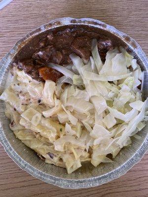 Beef stew cabbage and pasta hot plate