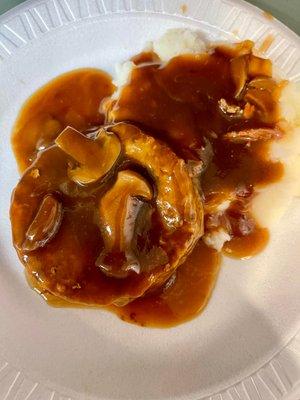 Salisbury Steak with Mashed Potatoes and Mushroom Gravy