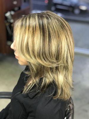 Balayage and full highlights and haircut