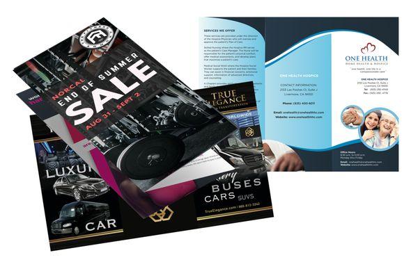 Tri-fold Brochures for Norther California Sale, For One Health Livermore, and True Elegance Luxury  Car & Party Rental