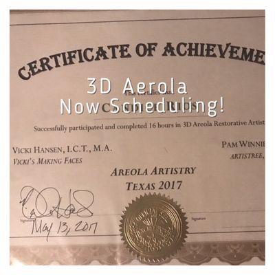 3D Aerola Now Available for breast cancer survivors male or female.