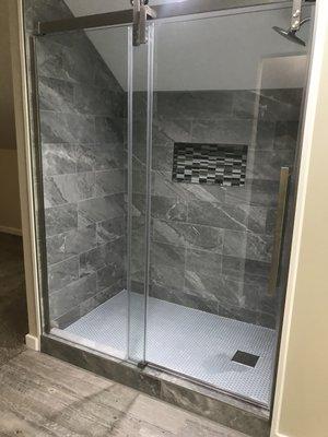 Stand up shower that we built from floor up