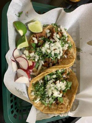 Tripe and buche tacos