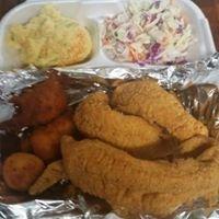 CATFISH DINNER WITH CHOICE OF SIDES AND 3 HUSHPUPPIES