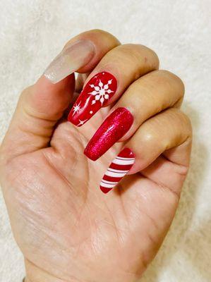 Christmas acrylic gel nails with hand design