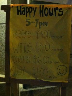 Happy Hour Specials posted out front.