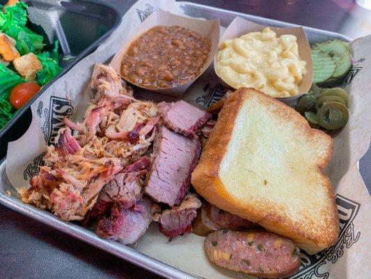 Three meat combo - brisket, pulled pork, hot link