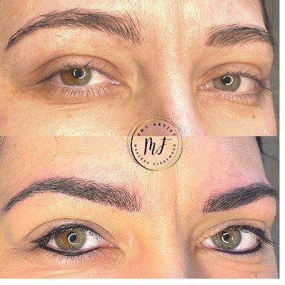 Microblading Eyebrows and Lash Enhancement Eyeliner. This really opens the eye area altogether.