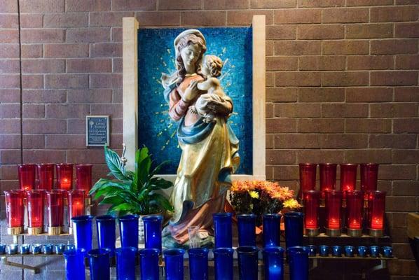 Mary and Jesus at prayer candles