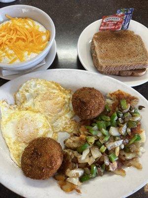 Salmon cakes and grits