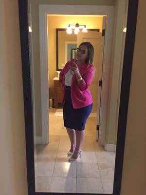 Blue pencil skirt.