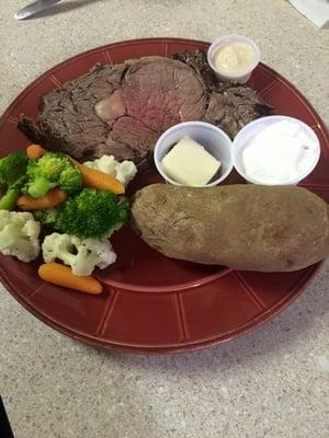 1st Friday of Every Month: Prime Rib with Red or Baked Potato, steamed veggies and side salad.