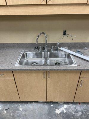 Break room sink installation