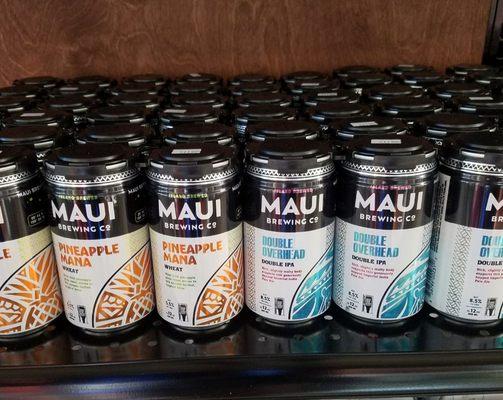 Maui Brewing Co! Pineapple Mana Wheat and the Double Overhead Double IPA! Available in 4 pack cans!