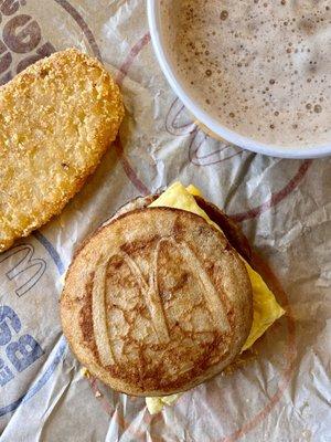 Bacon Egg Cheese McGriddle and Hash Browns