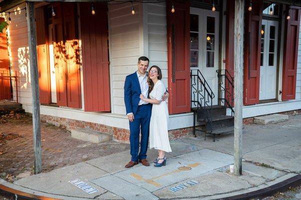 Newlyweds outside of the Tigermen Den