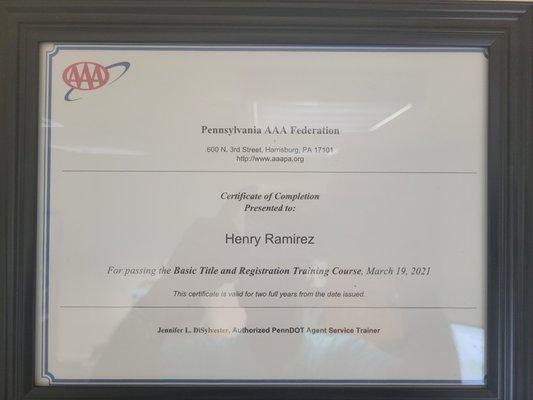 AAA, Certification on Title Registrations