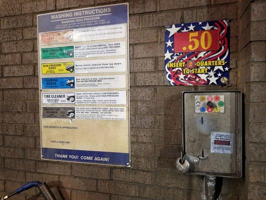 For 50 cents the machine starts but good luck washing anything short of a skateboard with the allotted time.