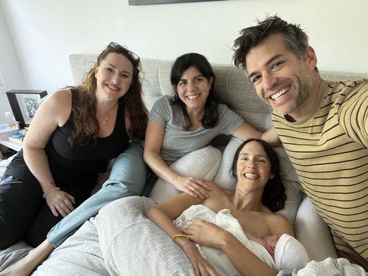 Jen, Lilit and two very happy parents with their newborn