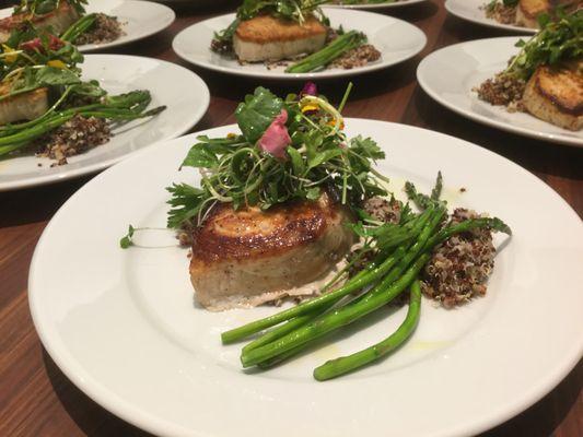 Grilled Sea Bass with Asparagus, Quinoa & Herb Lemon Whisker Salad