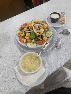 Salad & Broccoli Cheese soup