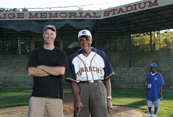 Gary Rohman and Buck O'neil at Satchel Paige Stadium.