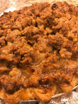 Salted Caramel Apple Pie w/brown sugar crumb topping.