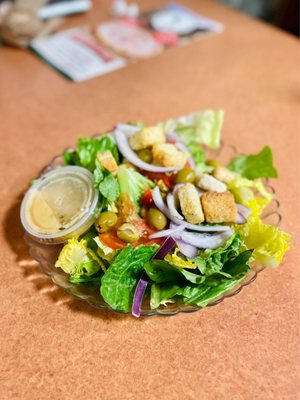 House Salad - so good with green olives and house dressing!