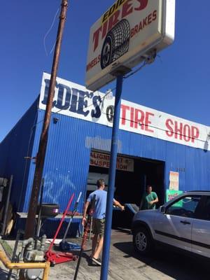 Nail in tire? Easy repair for Edie's even on a Sunday!