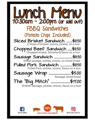 FBBQ Lunch Menu