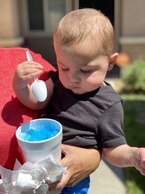 Pineapple was so good he decided to eat his Auntie's Blue Raspberry.