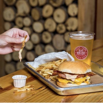 The Classic Burger, French Fries and Beer