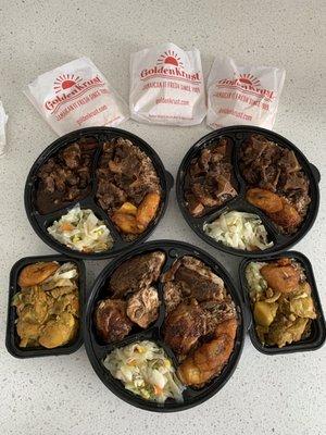 Beef patties; Oxtail w/Rice & Peas; Jerk Chicken w/rice & peas; Curry Chicken lunch specials