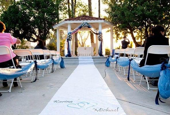 gazebo arrangements with organza draping