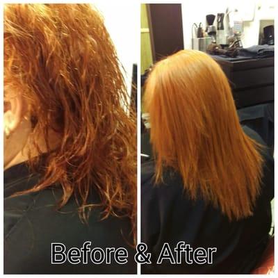 Brazilian Blowout service alowes clients to go from Curly hair to Stright hair.