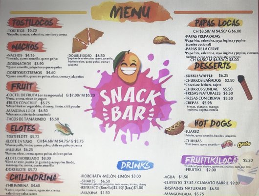 Menu as of 03 April 2021